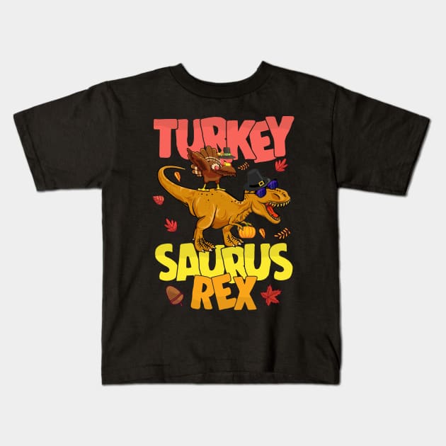 Dinosaur Thanksgiving Boys Turkey Saurus T rex Pilgrim Men Kids T-Shirt by MetalHoneyDesigns
